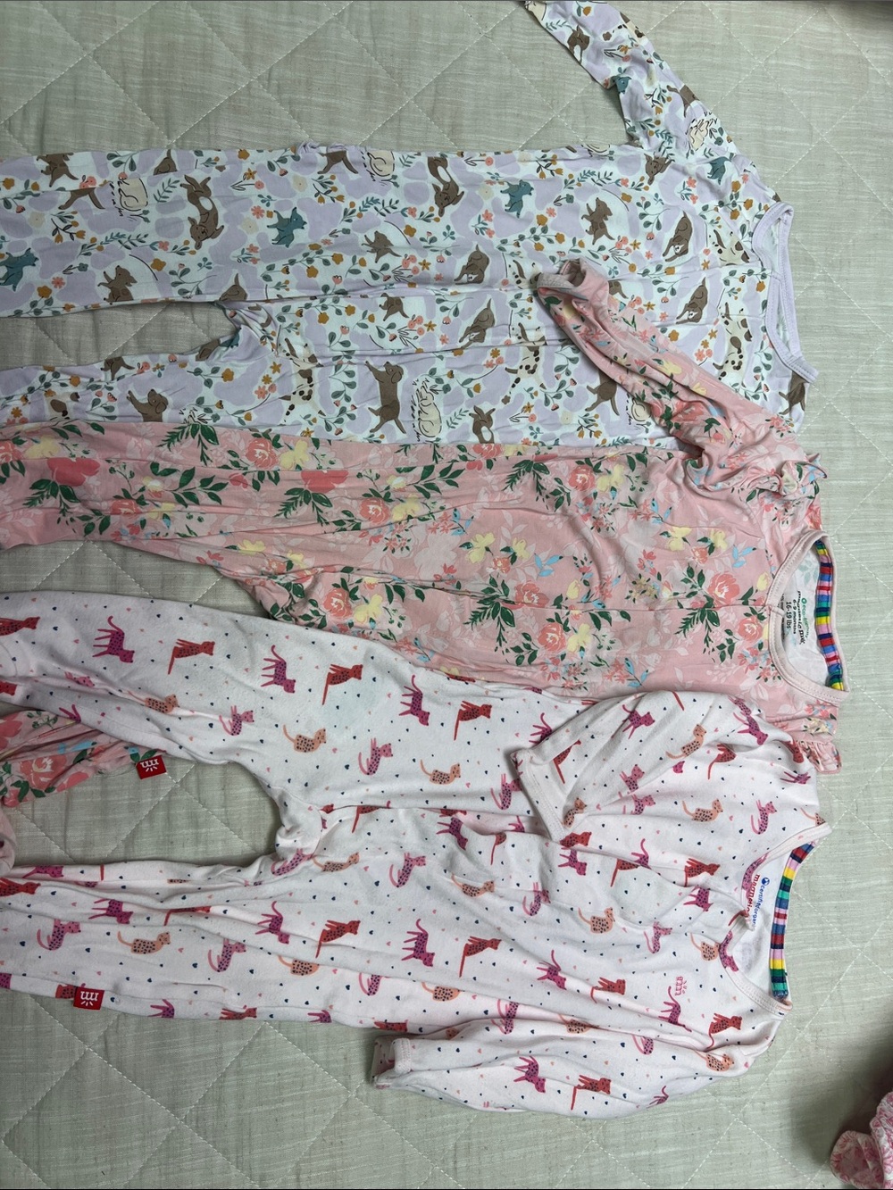 3-Pack Baby Footed Pajamas - Floral, Forest & Deer Prints - Pink, White, Cream